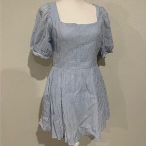 Mittoshop Blue Puff Sleeve Romper Dress